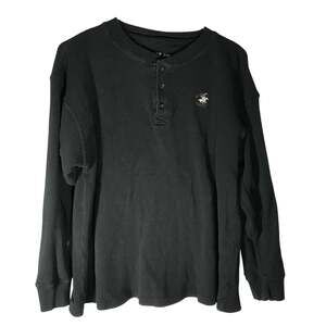 Beverly Hills Polo Club Shirt Large Mens Black Waffle Weave Long Sleeve L